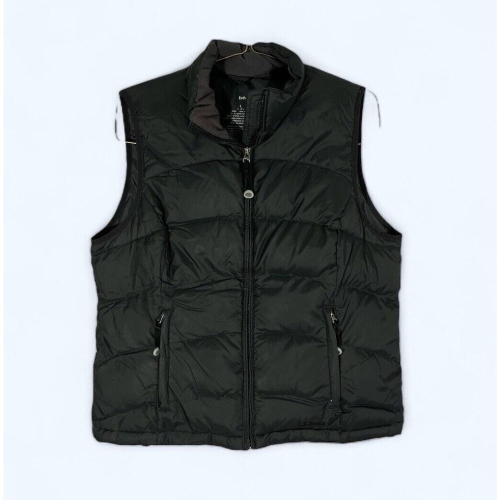 LL Bean Vest Mens LARGE Puffer Goose Down Black Full Zip Zipper Pockets